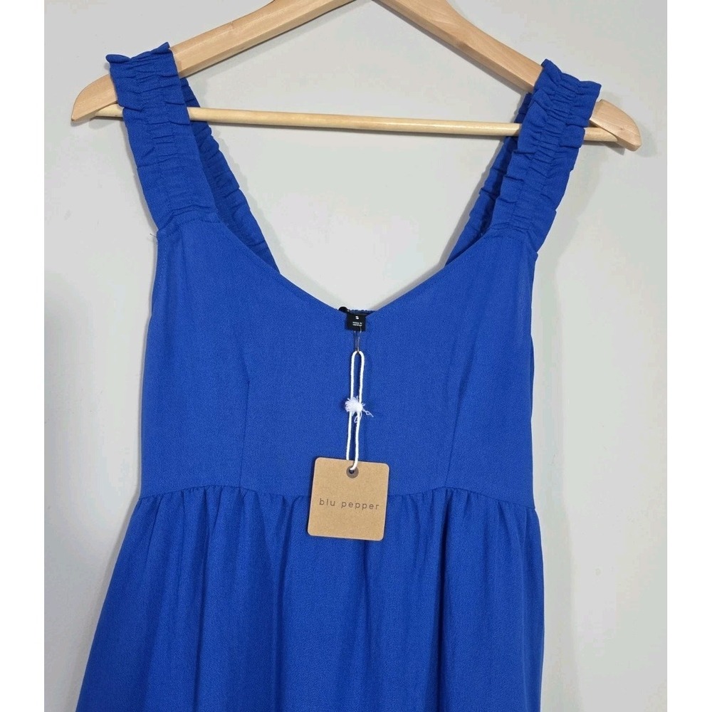 Blu Pepper Blue Tiered Ruffle Mini Dress Sleeveless V Neck Size S NWT - Picture 4 of 9